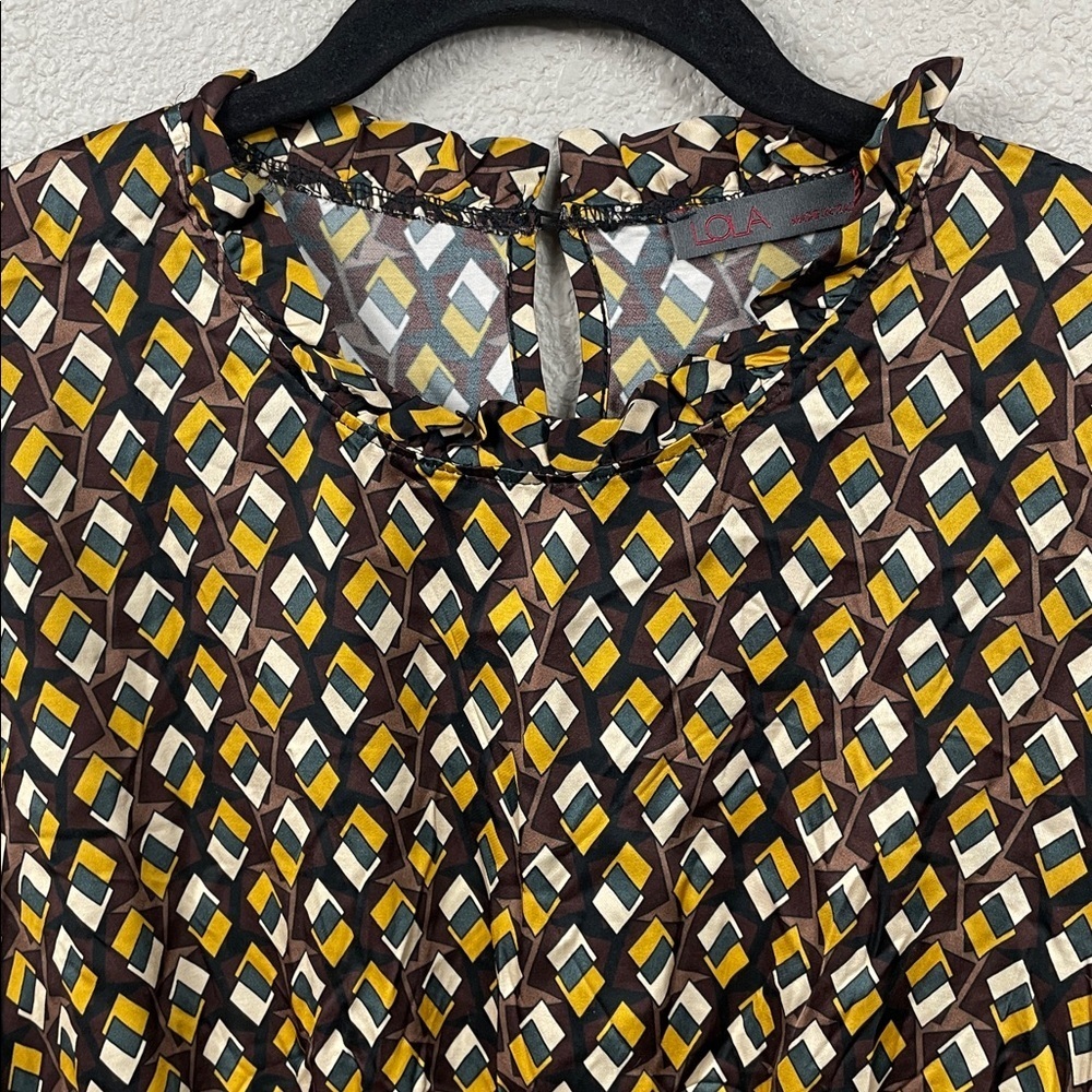 NWT Lola Italy Silk Blend Long Sleeve Geometric Midi Dress Bohemian Sz L - Picture 3 of 11